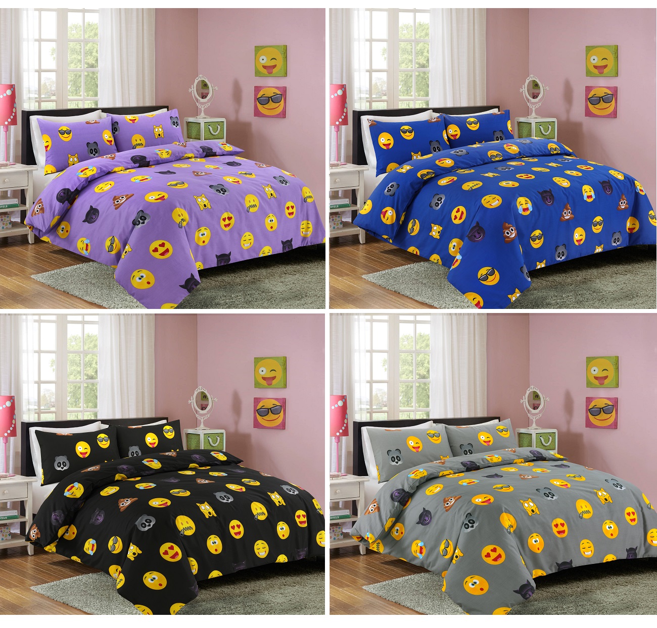 Emoji Multi Emotions Smiley Screaming Panda Printed Duvet Quilt